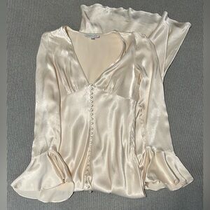 Shona Joy La Lune Frill Cuff Bias Midid Dress in Cream